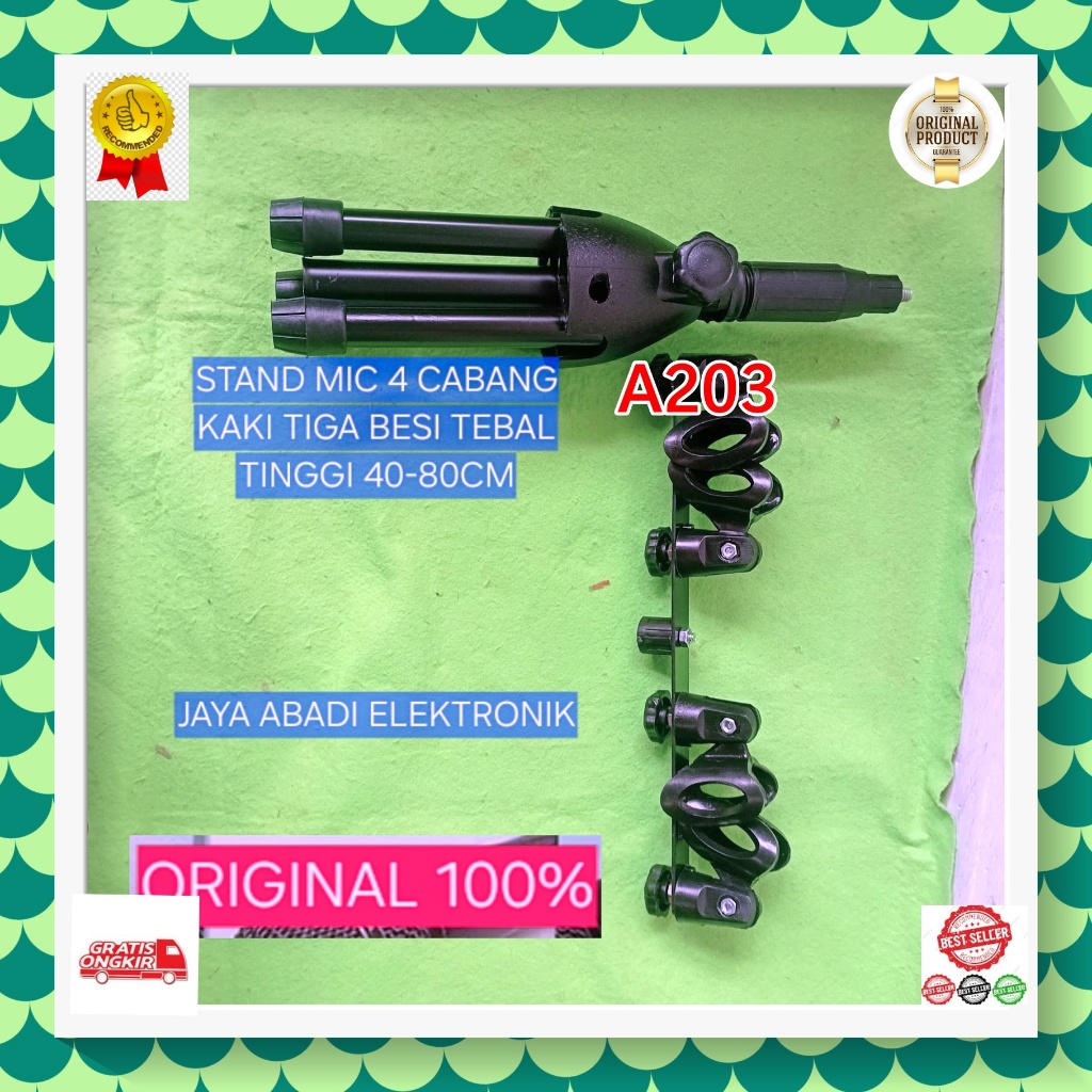 A203 ORI 100% HOLDER HP SHORT HANDPHONE H76 STAND MIC 4 CABANG 4IN1 KAKI TIGA BESI TEBAL TINGGI 40 8