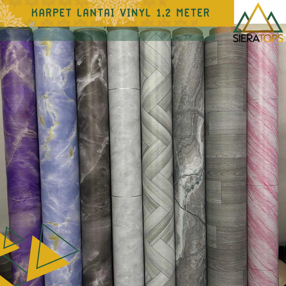 Sieratops – Lantai Vinyl Motif Marmer 1 ROLL • 120 cm x 14 m • Karpet Vinyl Dekorasi Lantai Kamar