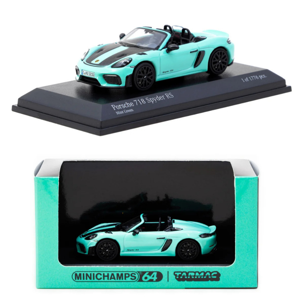 T64MC-008-MG - MINICHAMPS x Tarmac Works 1/64 Porsche 718 Spyder RS Mint Green