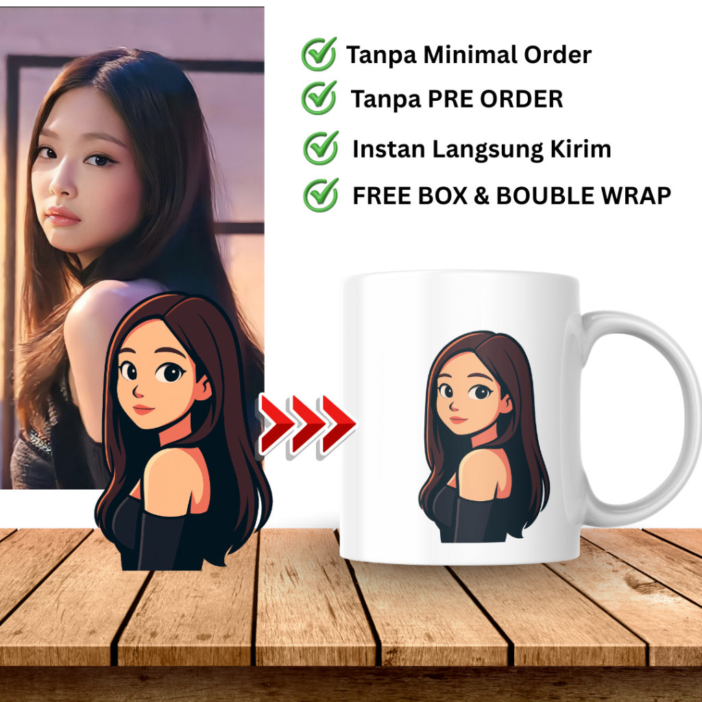 Mug Custom Foto Jadi Kartun – Cetak di Mug Keramik, Proses Cepat Tanpa Pre-Order