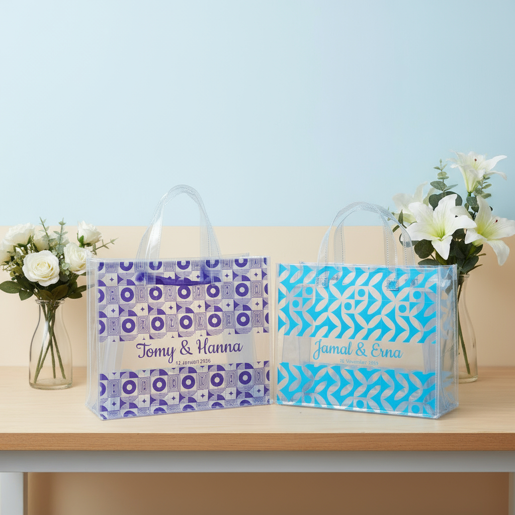Tas Mika Transparan Souvenir Pengantin Custom Elegan Untuk Acara Wedding