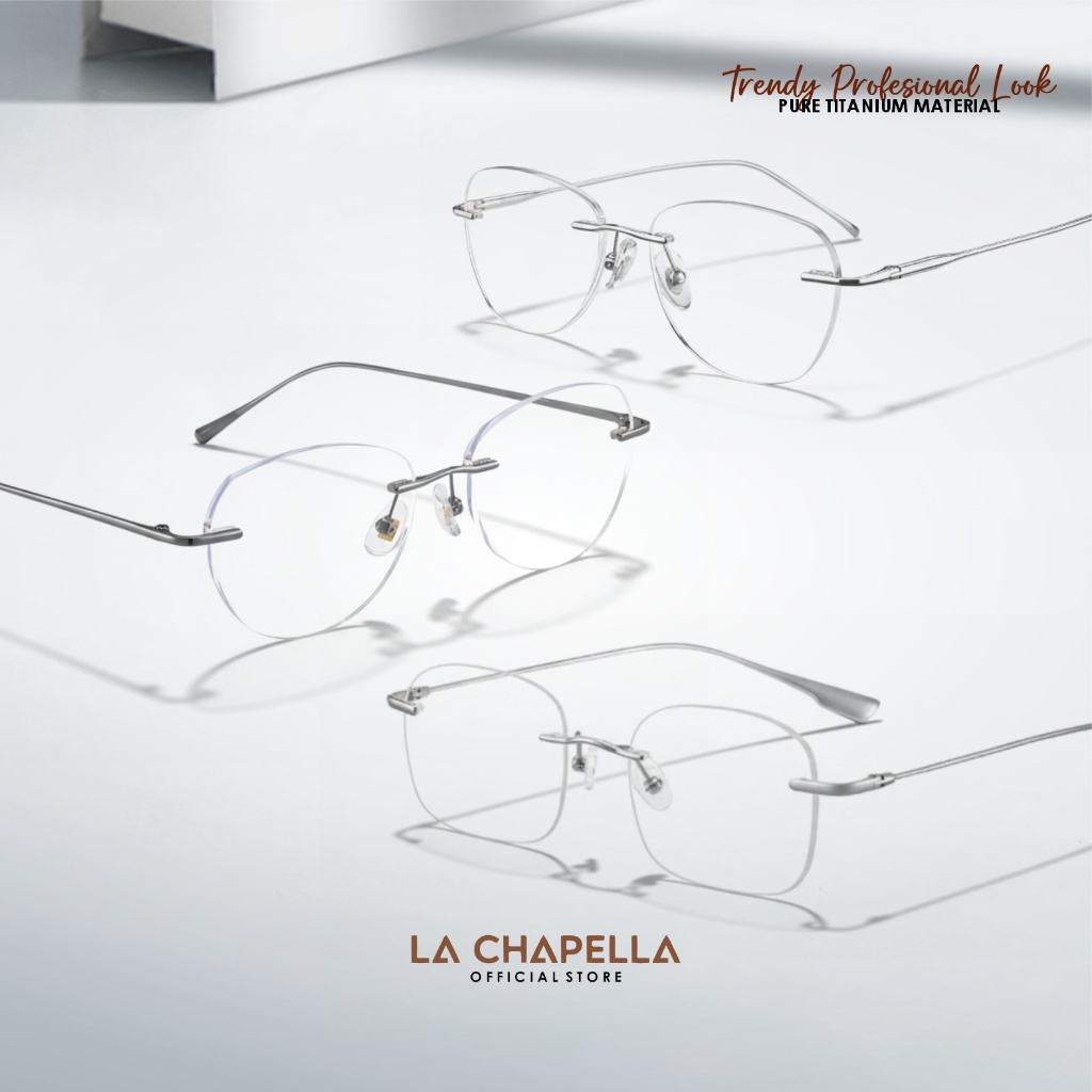 La Chapella Kacamata Minus Rimless Silhouette Anti Radiasi Blueray Photocromic Frame Titanium Metal 