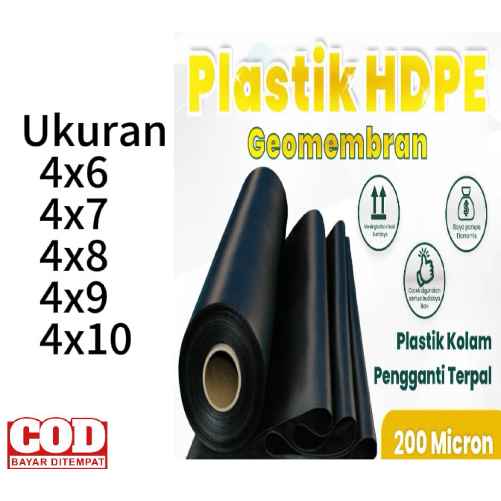 plastik hdpe geomembran berbagai ukuran tebal 200 micron ( kolam ikan )