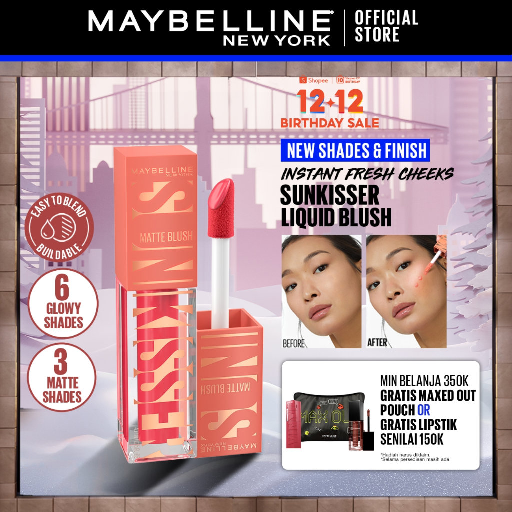 MAYBELLINE OFFICIAL Sunkisser Liquid Blush 5.4mL Instant Fresh Cheeks Glow Matte Cream Blush Liquid 