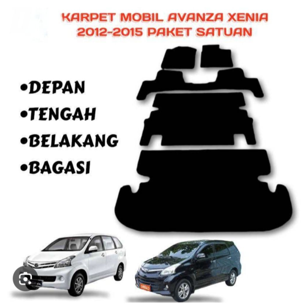 Karpet Mobil Avanza/Xenia 2012-2015 Paket Satuan Depan/Tengah/Belakang/Bagasi