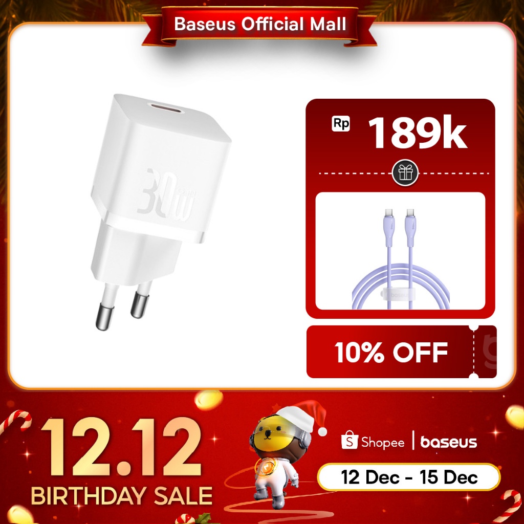 Baseus Kepala Charger GaN5 Plus Fast Charging Mini 30W EU Type C Travel