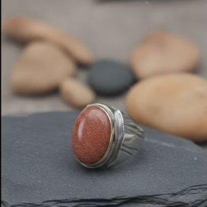 cincin batu akik pasir mas mekah dim 20x15 mm ring monel tanam