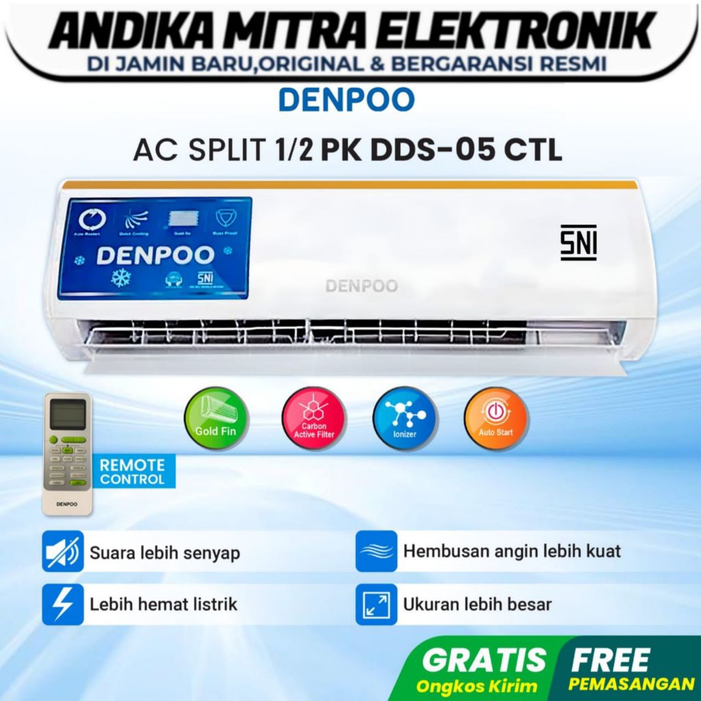 AC SPLIT PENDINGIN RUANGAN KAMAR DENPOO 1/2 PK dan 1 PK