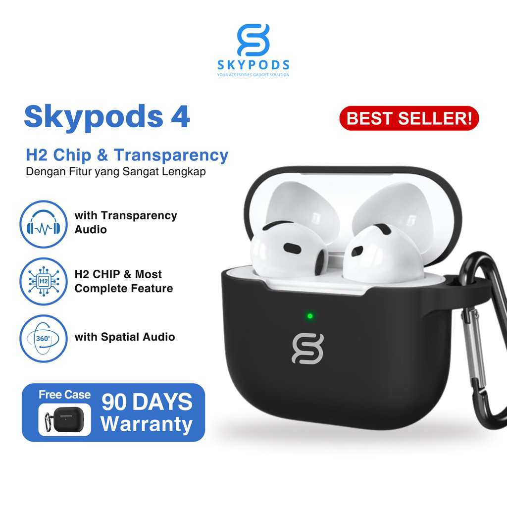 [NEW ARRIVAL] SkyPods Gen 4 Wireless Earphone Bluetooth + Free Premium Silicone Case By SkyPods Indo