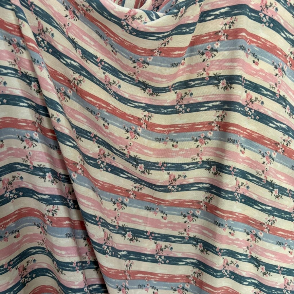 kain katun rayon viscose premium motif bunga kecil salur (0,5m)