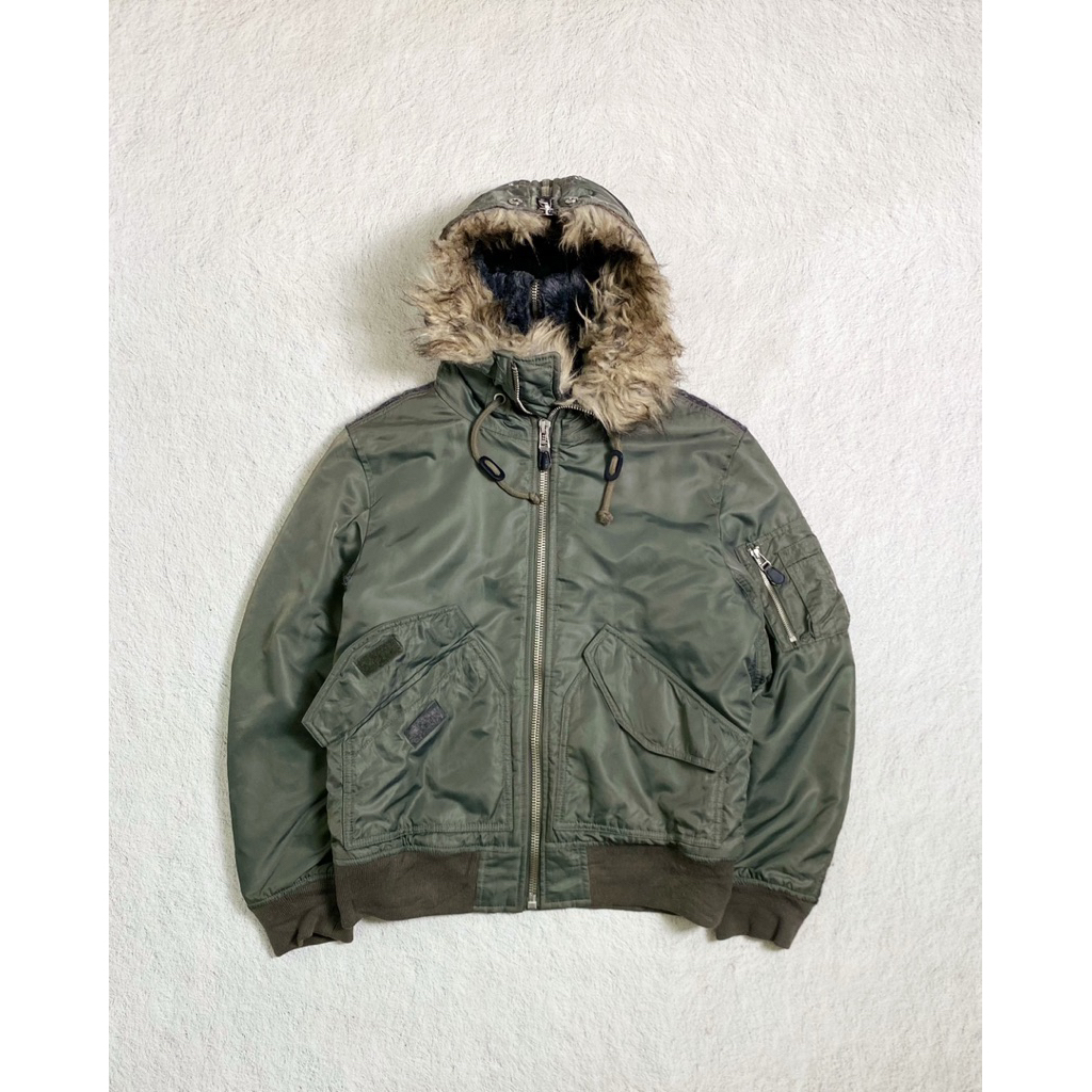VINTAGE N2B MILITARY BOMBER FUR HOODED WHO AU JACKET