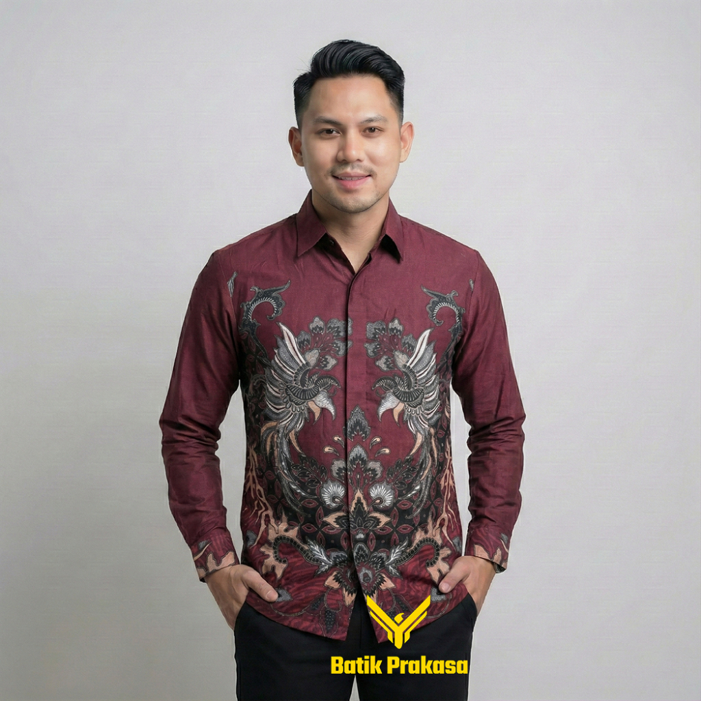 Kemeja Batik Pria 1240 Baju Lengan Panjang Slimfit Lapis Furing Batik Prakasa Motif Kartika kode 124