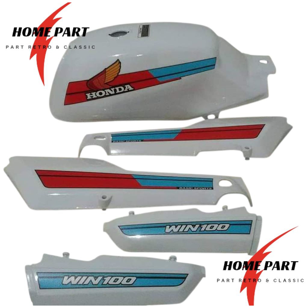 BODY SET HONDA WIN WARNA PUTIH TANGKI WIN BODY BOK AKI WIN 100 SET STRIPING