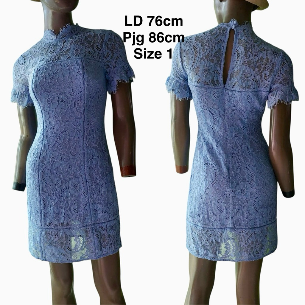 preloved branded original AIJEK lace baby blue mini dress/brokat dress katun halus