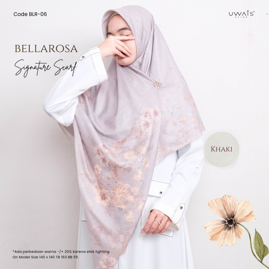 Uwais - Bellarosa Scarf - Hijab Segi Empat Motif Wanita Muslim Anti Nerawang panas & Mudah Dibentuk