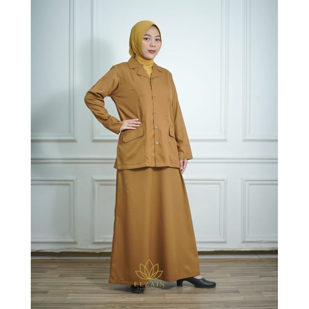 Setelan Baju Khaki Wanita Setelan Baju Khaki PNS PDH Model Rok A Lengan Panjang Bahan Toyobo Fodu Pr