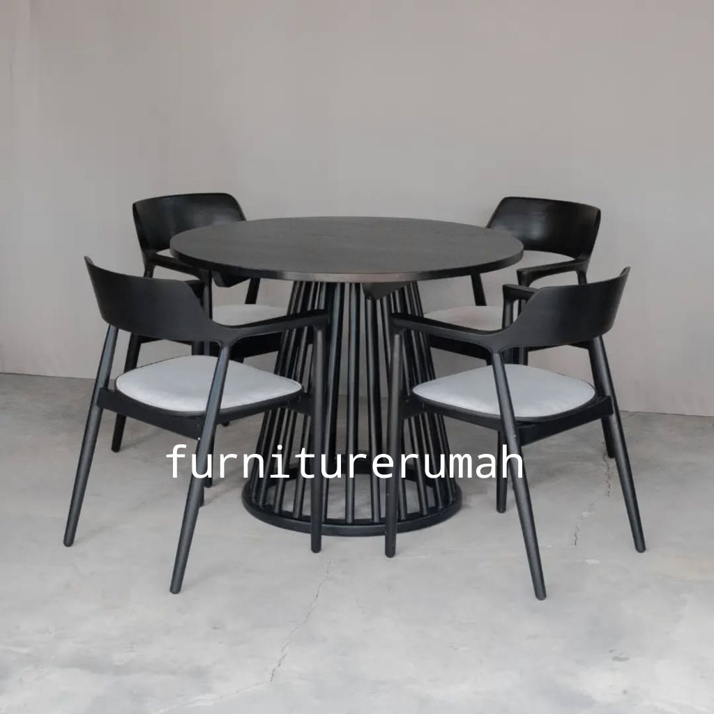 set meja makan bulat kayu jati 4 kursi, meja makan 4 kursi kayu jati