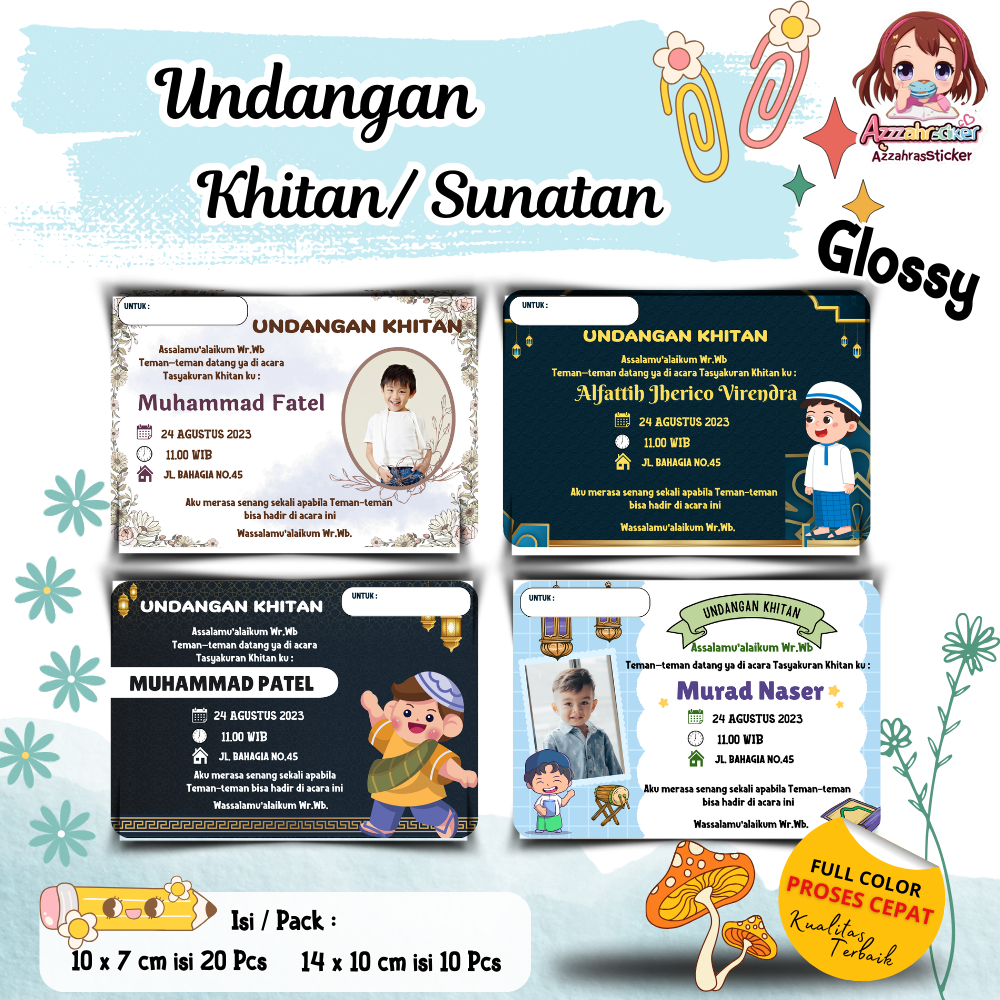 ( isi 20pcs, 10pcs) P3 Undangan Khitan/Sunatan untuk anak-anak