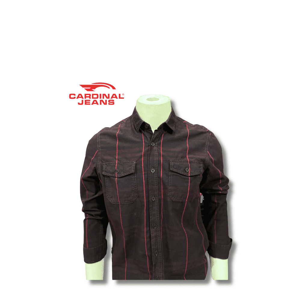 KEMEJA LENGAN PANJANG CARDINAL JEANS REGULER WARNA MERAH MAROON