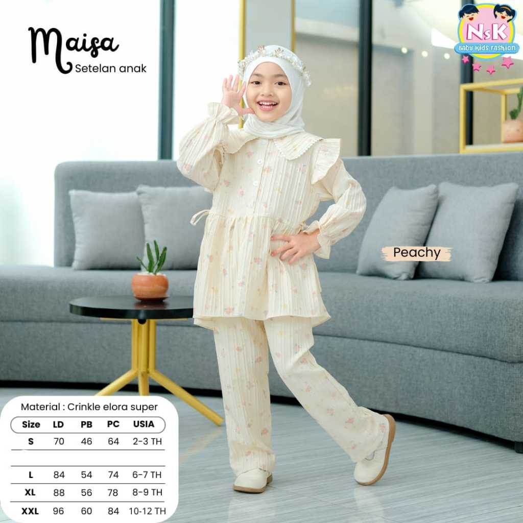 Maisha Setelan Anak Perempuan Muslim Original NsK Baby Kids Fashion Crinkle Elora Super Tunik Celana
