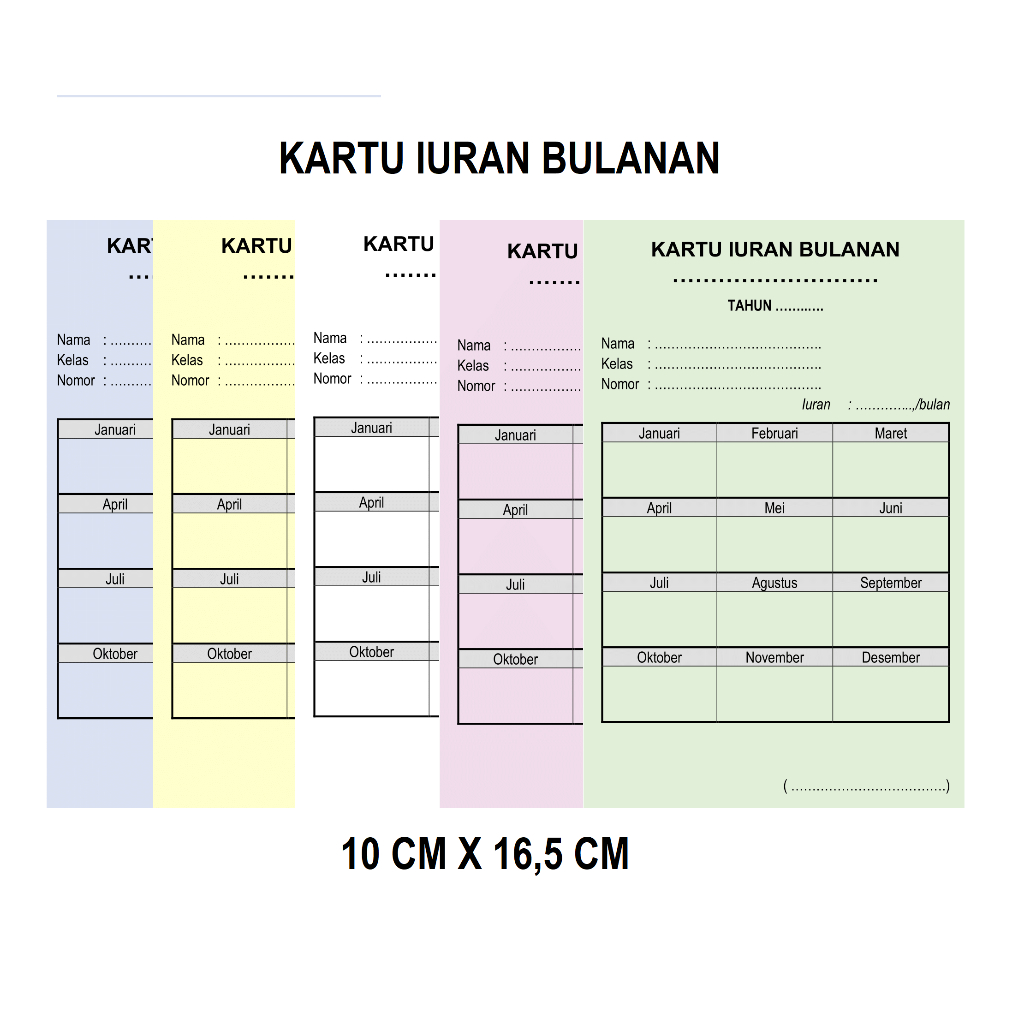 Kartu Iuran Bulanan Bahan Tebal Custom Untuk Iuran Sekolah TPQ RT Kontrakan