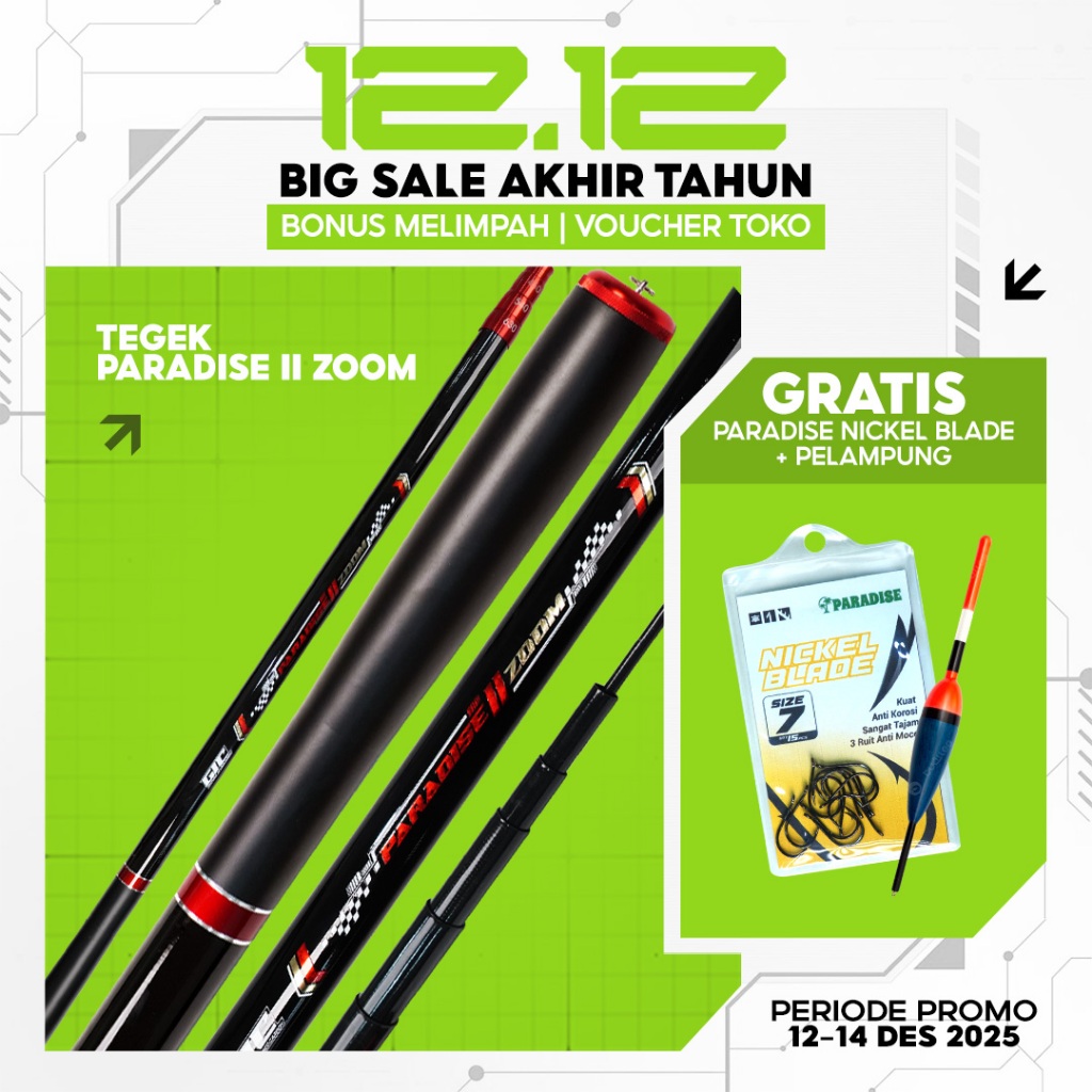 TEGEK PARADISE II ZOOM NEW Full Carbon Series Kuat Ringan Super Sensitif 360-720 CM Mancing Rawa Sun