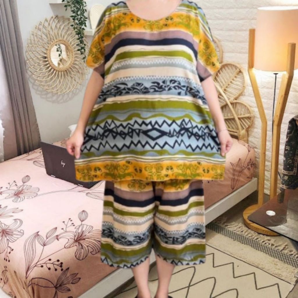 one set/setelan baju celana wanita size jumbo setelan baby doll celana 3/4 setelan baju tidur wanita