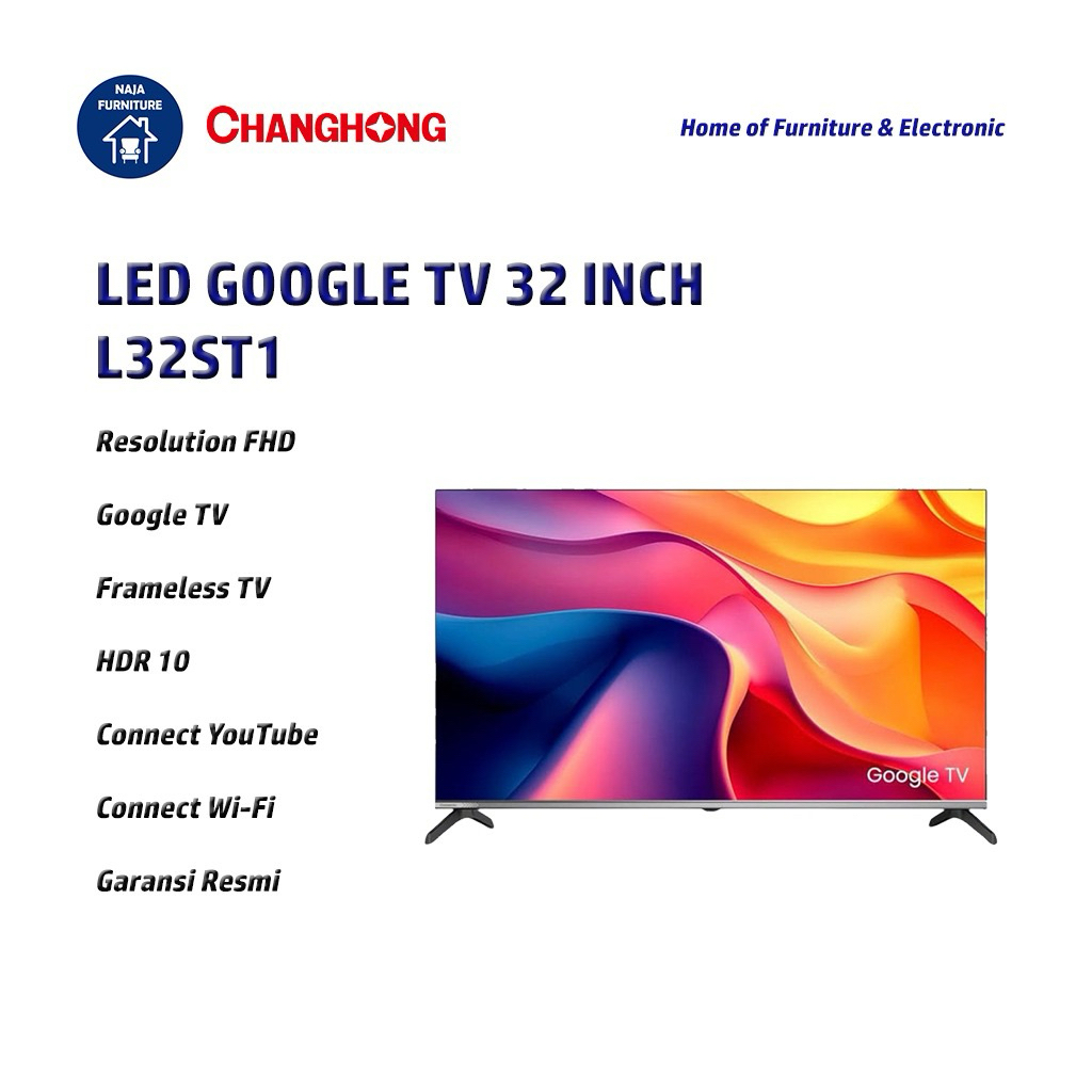 CHANGHONG LED Smart Google TV 32 Inch L32ST1 | LED TV Changhong 32 Inch Google TV | FHD | HDR 10 | S