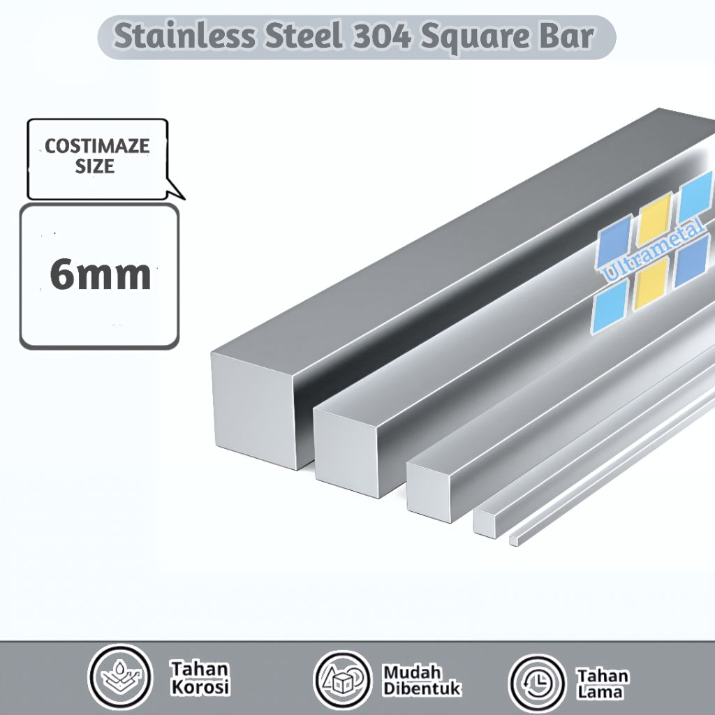 AS STAINLESS 304 SEGI EMPAT | 6MM X 6MM X PER 1CM | AS SS304 KOTAK