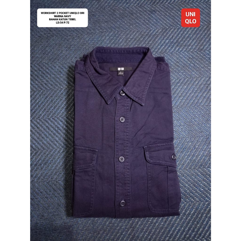 KEMEJA WORKSHIRT 2 POCKET NAVY UNIQLO OR1 SIZE L