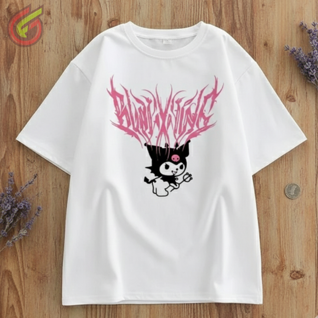 T-Shirt Oversize Anime Jepang Kuromi Blackpink 100% Katun Baju Distro Wanita Kekinian Gazfer