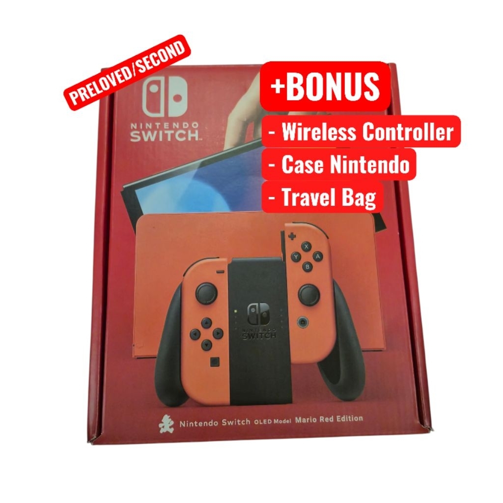 Preloved/second Nintendo Switch Console OLED Mario Red Edition + Bonus 100% Original Reg Asia Like N