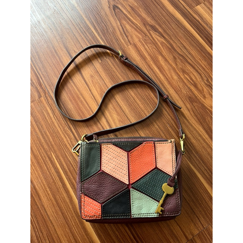 Fossilll campbell patchwork slingbag cross body preloved