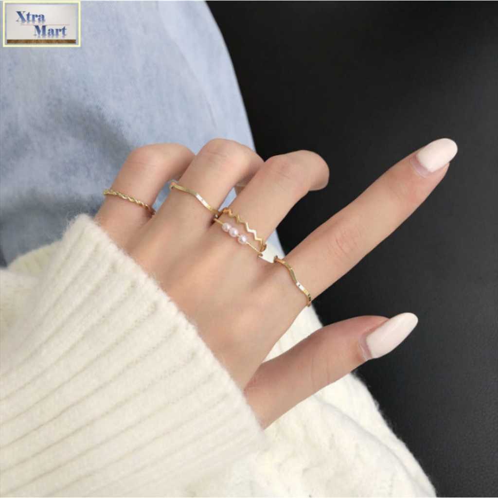 XM - Cincin Fashion Set isi 5pcs Stackable Cincin Set Aesthetic Isi 5pcs