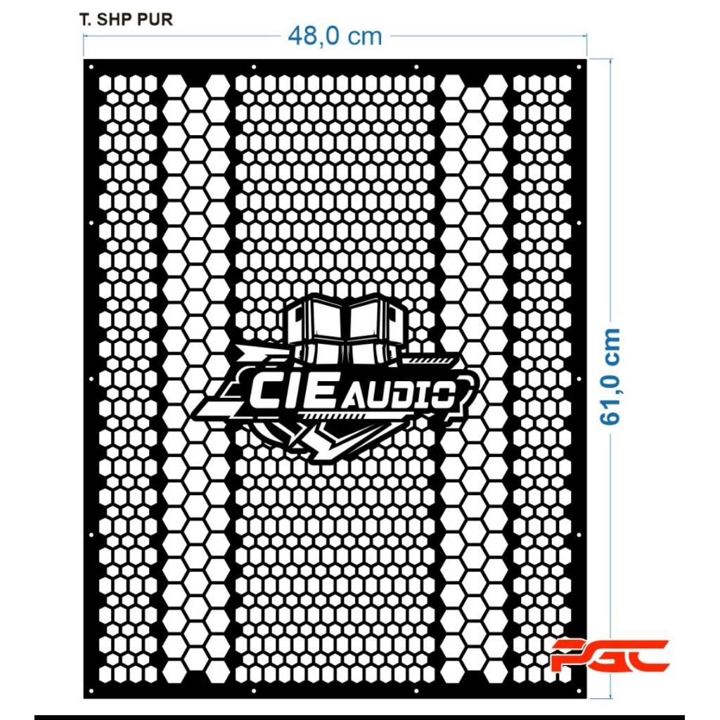 Grill Ram Speaker custom nama CIE AUDIO ,UK 48x61cm tebal  1,5mm
