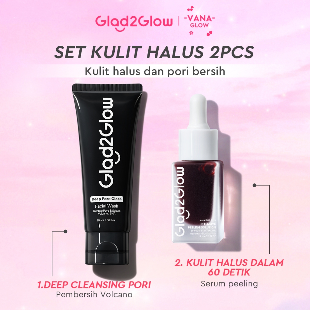 Glad2glow Set Kulit halus 2PCS Peeling Solution Serum+Volcanic Ash & BHA Deep Pore Clean Facial Clea
