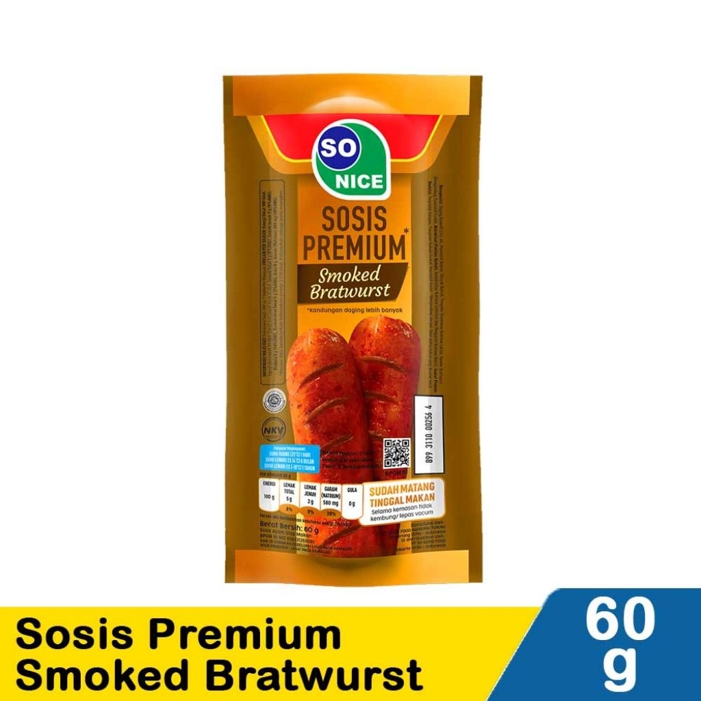 So Nice Sosis Siap Makan Premium Smoked Bratwurst 60g