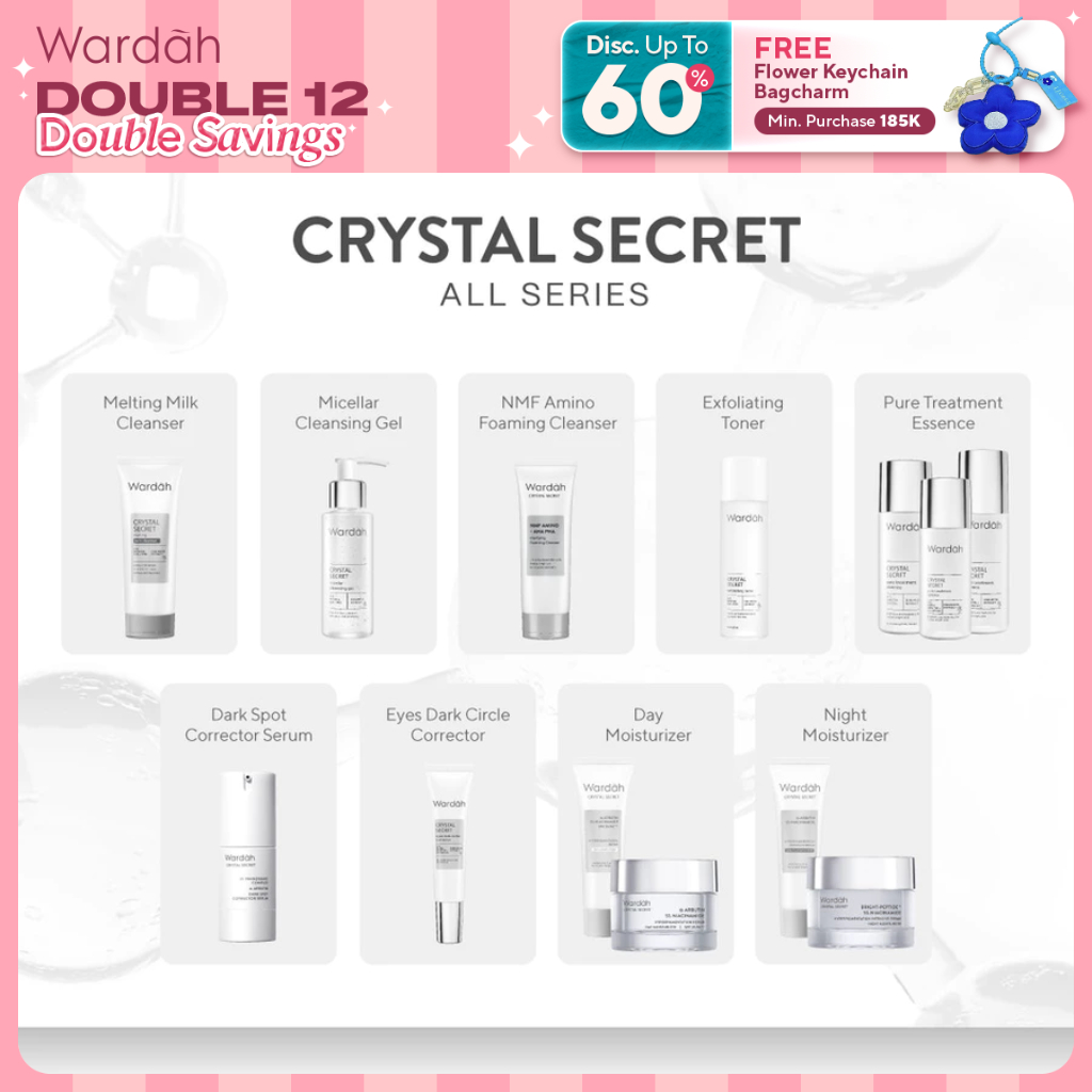 WARDAH Crystal Secret Series Lengkap - Milk Cleanser, Micellar Cleansing Gel, Foaming Cleanser, Exfo