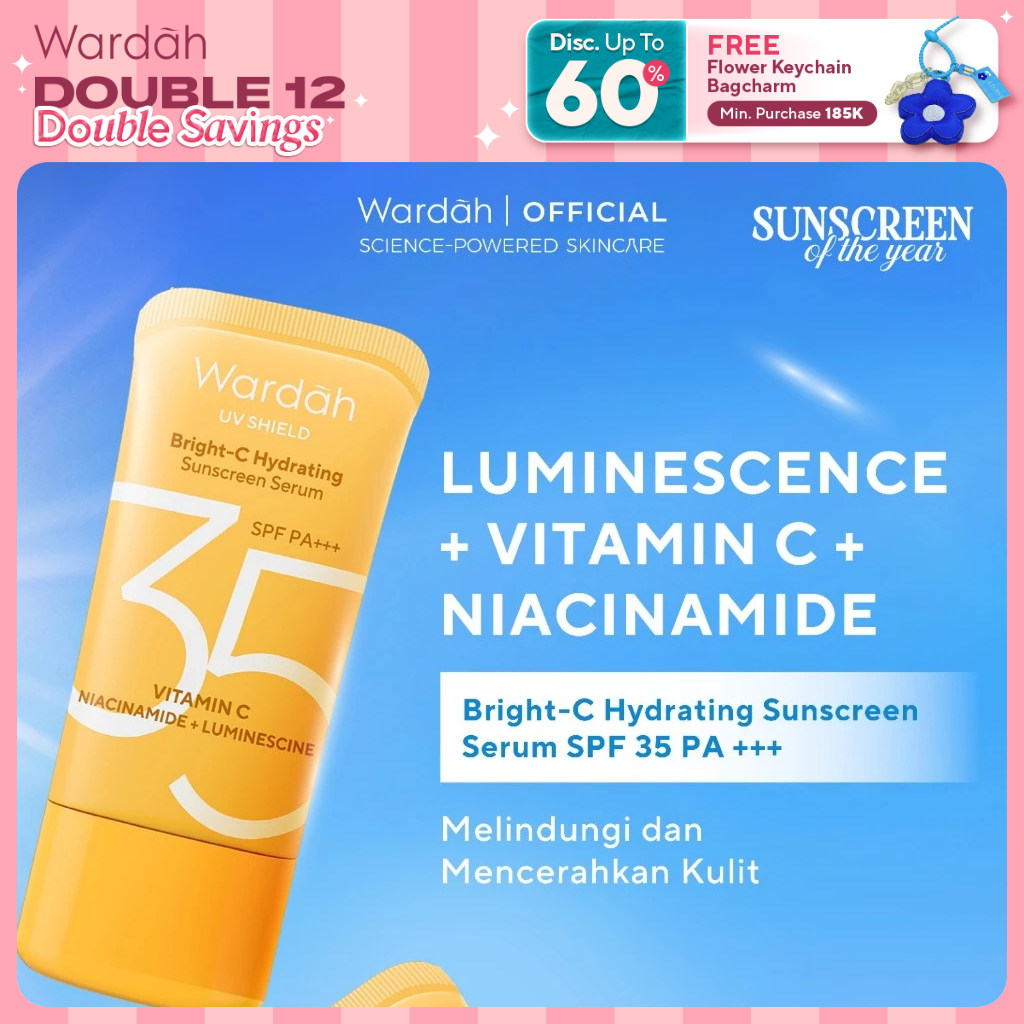 Wardah Sunscreen UV Shield Bright C-Hydrating Serum SPF 35 PA++++ Luminescence + Vitamin C + Niacina