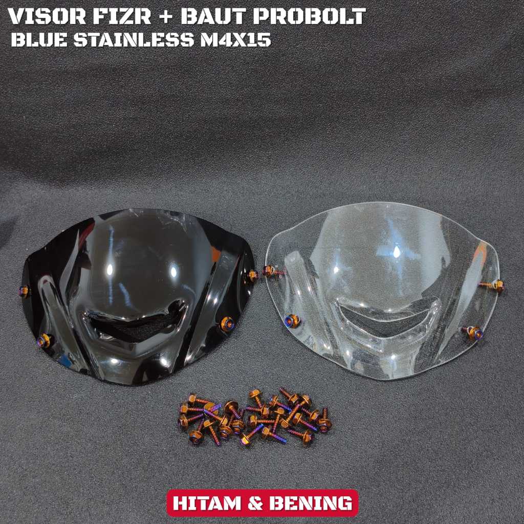 Visor Fizr 125z Jupiter z1 Hitam & Bening Plus Baut Probolt Stainless Blue Gold Visor Fizr Plus Baut