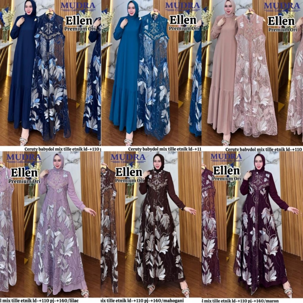 ELLEN VEKA SET BY MUDRA HIJAB GAMIS SET OUTER TILLE PREMIUM SET GAMIS INNER OUTER TILLE BRUKAT PREMI