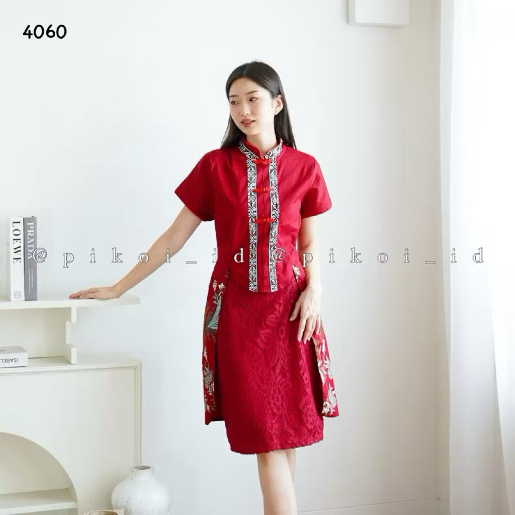 Cheongsam wanita merah / couple imlek batik / qipao dress modern / dress sincia / cheongsam premium