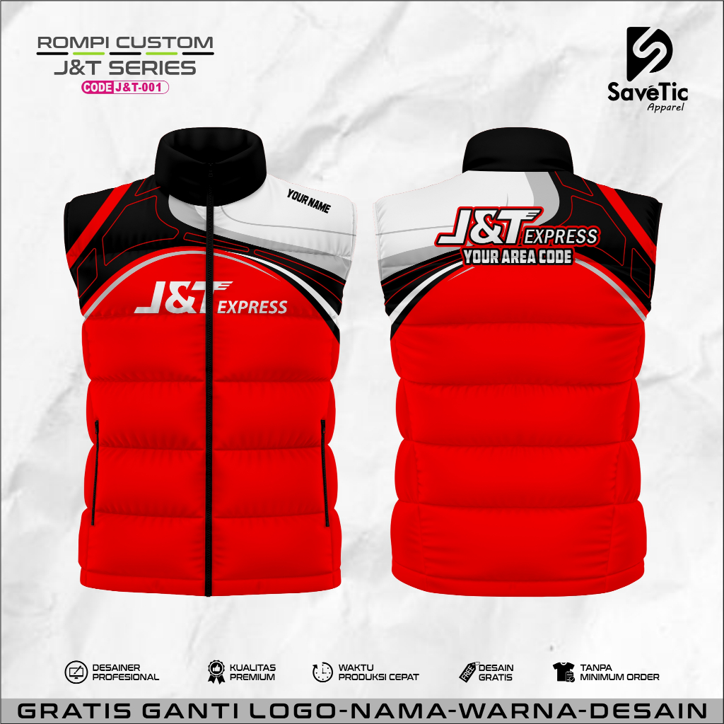 Rompi Puffer /Gelembung J&T Express Custom Full printing Waterproof/vest/rompi outdoor/Kurir J&T Exp