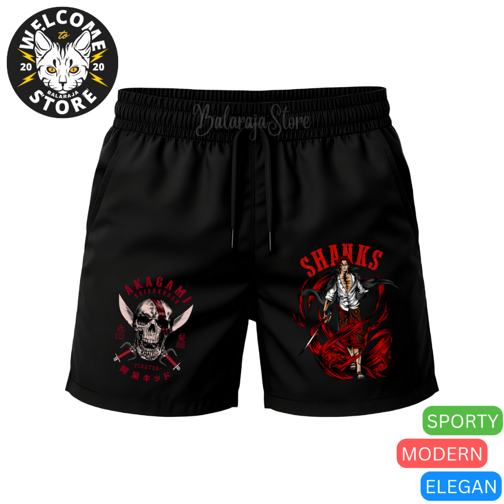 Celana Pendek Boxer Pria Wanita Anime One Piece Akagami Shanks Bahan Fleece Premium