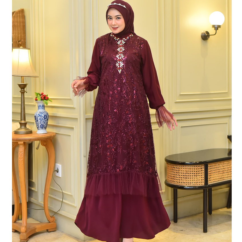 Baju Gamis pesta Gamis brukat Dress kondangan - Lucia Dress