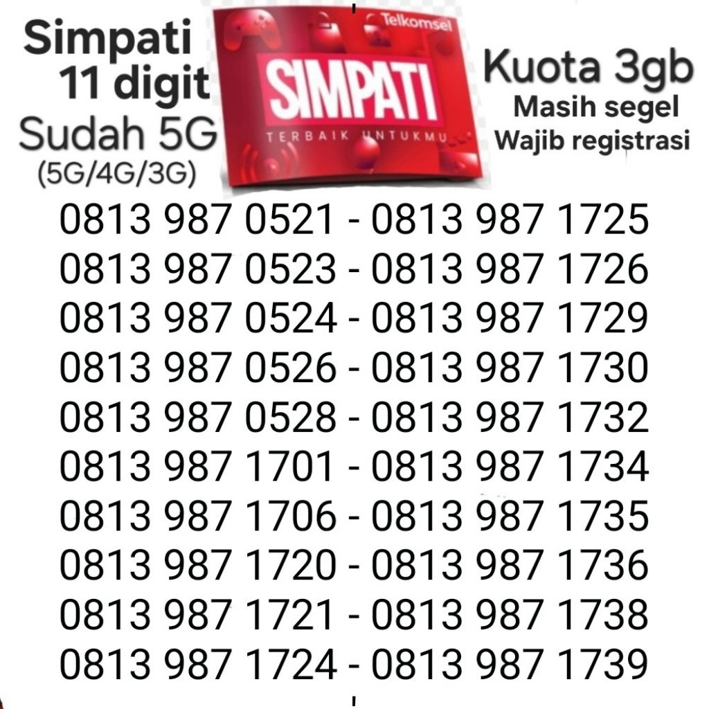 Nomor Cantik Simpati 11 Digit Telkomsel Kartu AS Loop Perdana Murah Termurah Paket 3gb Kuota 3 Gb