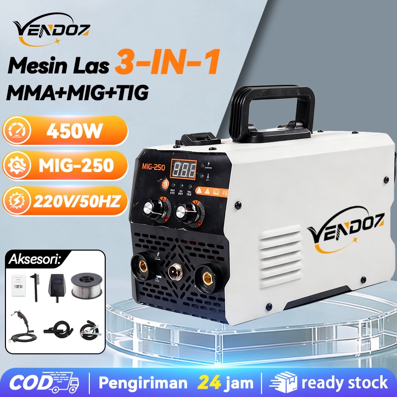 3 in 1 Mesin Las Listrik DC Inverter Welder MIG-250 450 Watt Welding Machine MMA+MIG+TIG Fullset