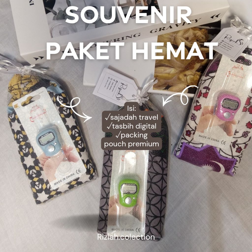 Souvenir sajadah tasbih | packing hiasan pouch putih | souvenir oleh oleh haji umroh pernikahan tahl