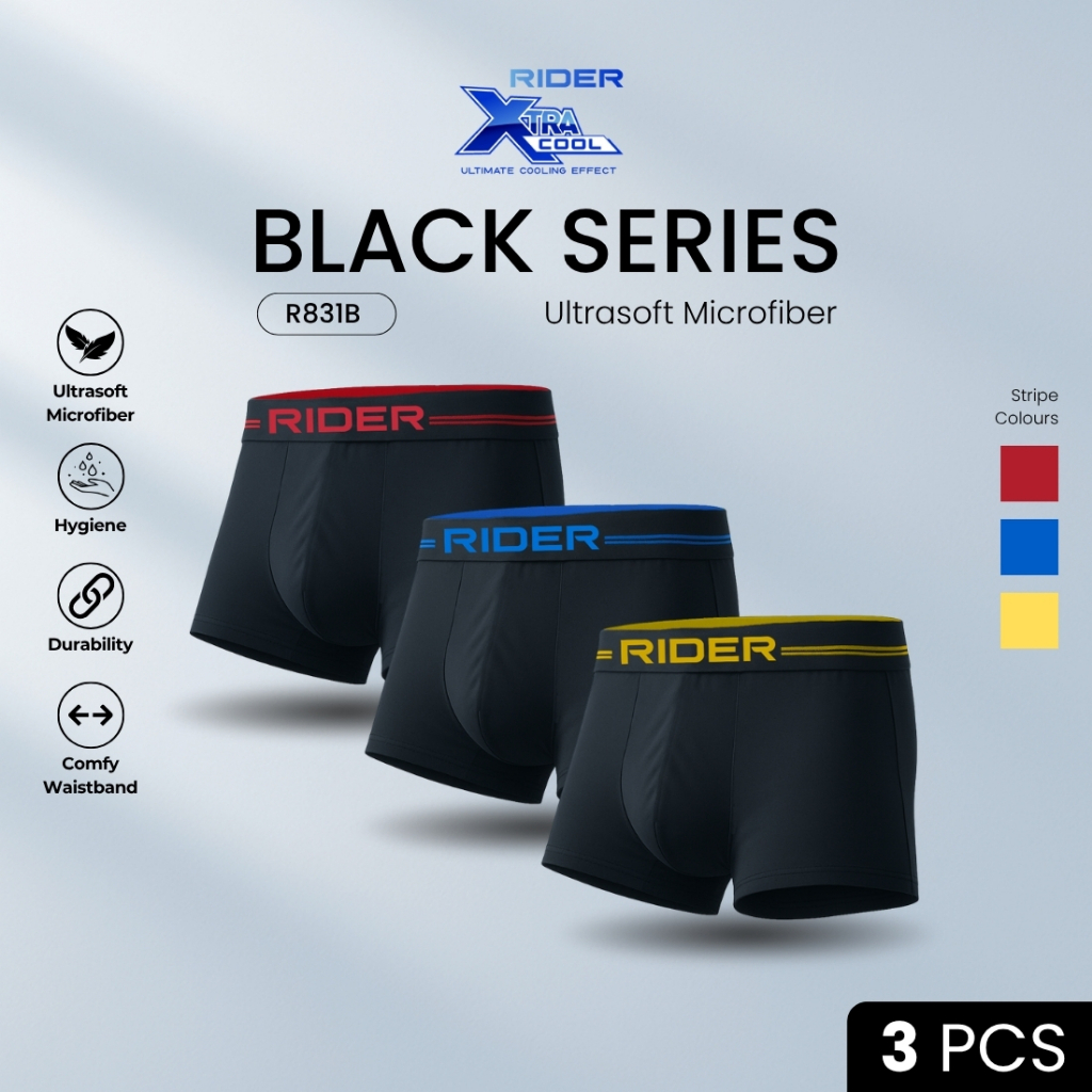 Rider BLACK EDITION R831B Boxer Pria UltraSoft isi 3 Pcs Xtracool