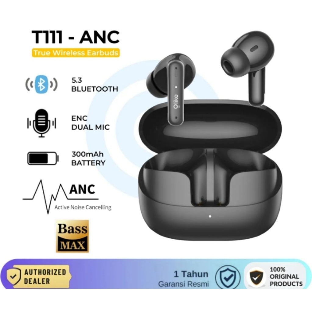 Olike T111 TWS True Wireless Earbuds Headset Bluetooth 5.3 ENC ANC Dual Mic Earphone Bass Max T111NC
